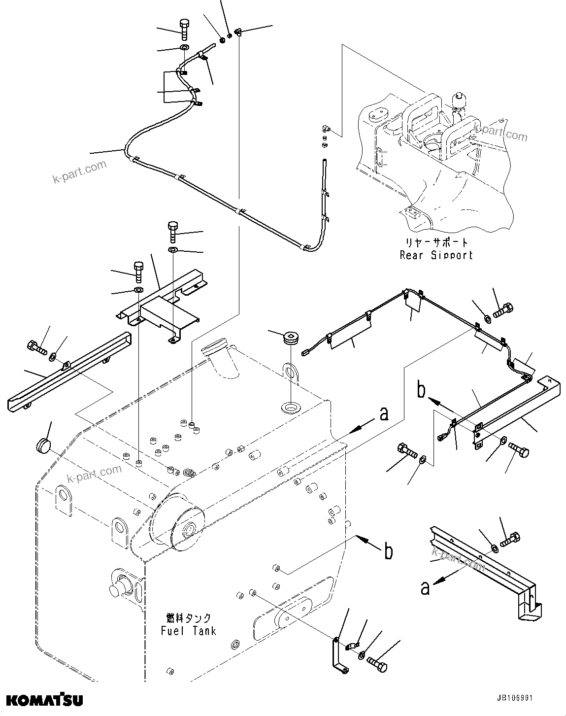 Komatsu parts book diagram for HD605-10 S/N 60001-UP: FUEL TANK, COVER AND WIRING HARNESS(#60001-)