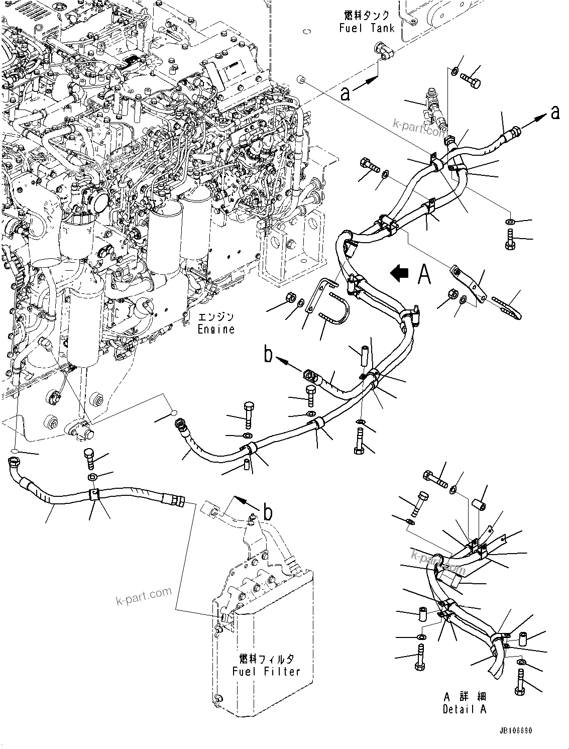 Komatsu parts book diagram for HD605-10 S/N 60001-UP: FUEL PIPING, PIPING AND MOUNTING (2/2)(#60001-)