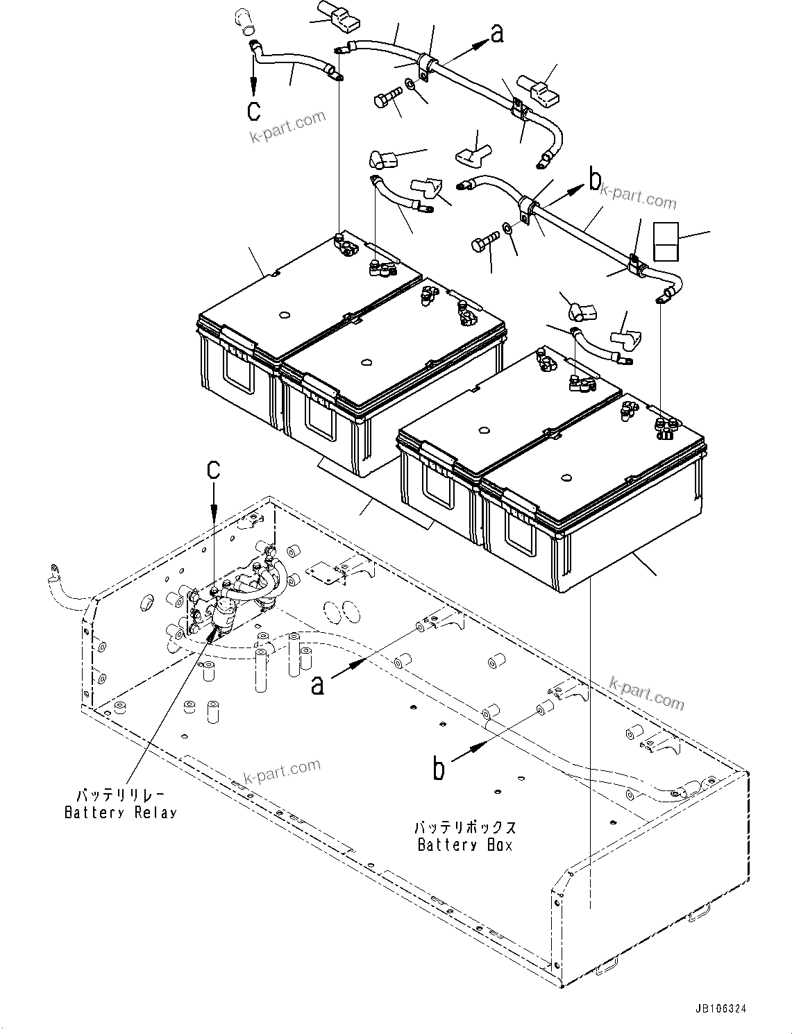 Komatsu parts book diagram for HD605-10 S/N 60001-UP: BATTERY BOX, BATTERY(#60001-60057)