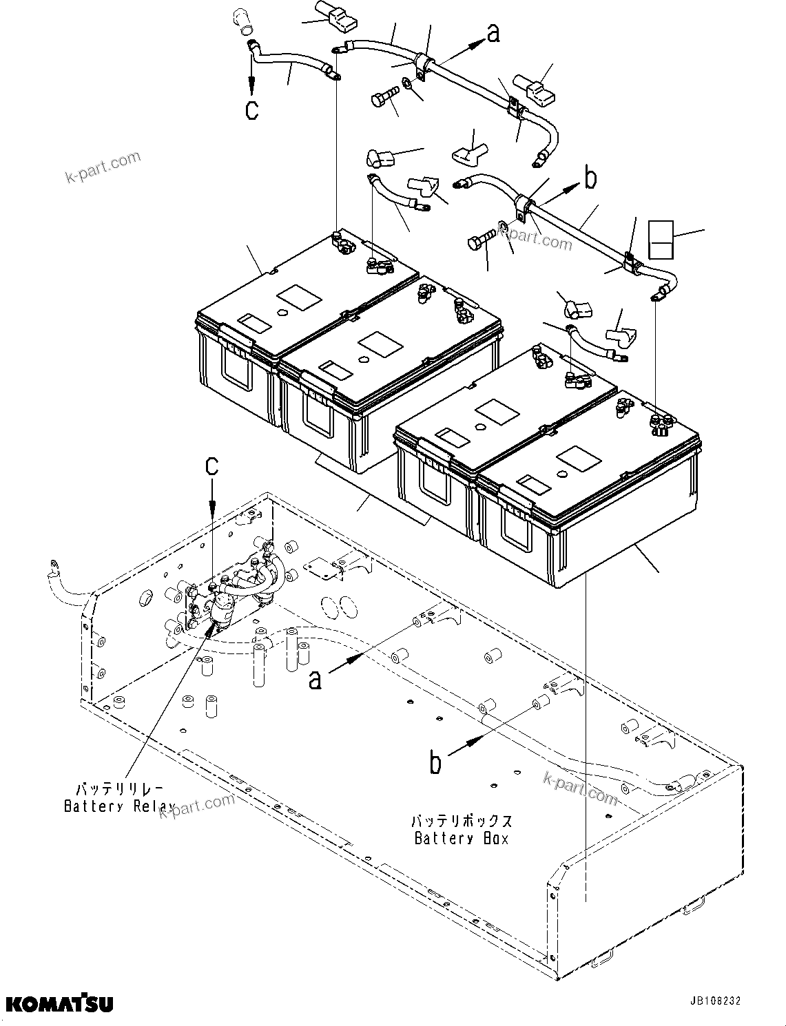 Komatsu parts book diagram for HD605-10 S/N 60001-UP: BATTERY BOX, BATTERY(#60058-)