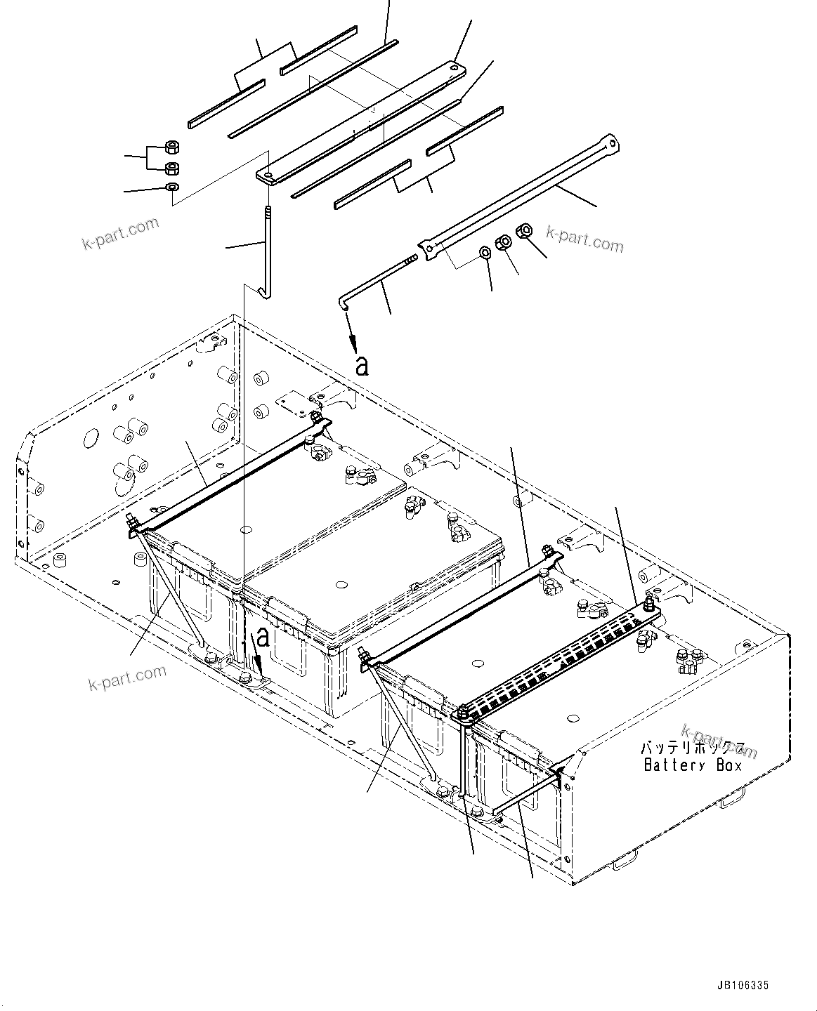 Komatsu parts book diagram for HD605-10 S/N 60001-UP: BATTERY BOX, BATTERY MOUNTING(#60001-)
