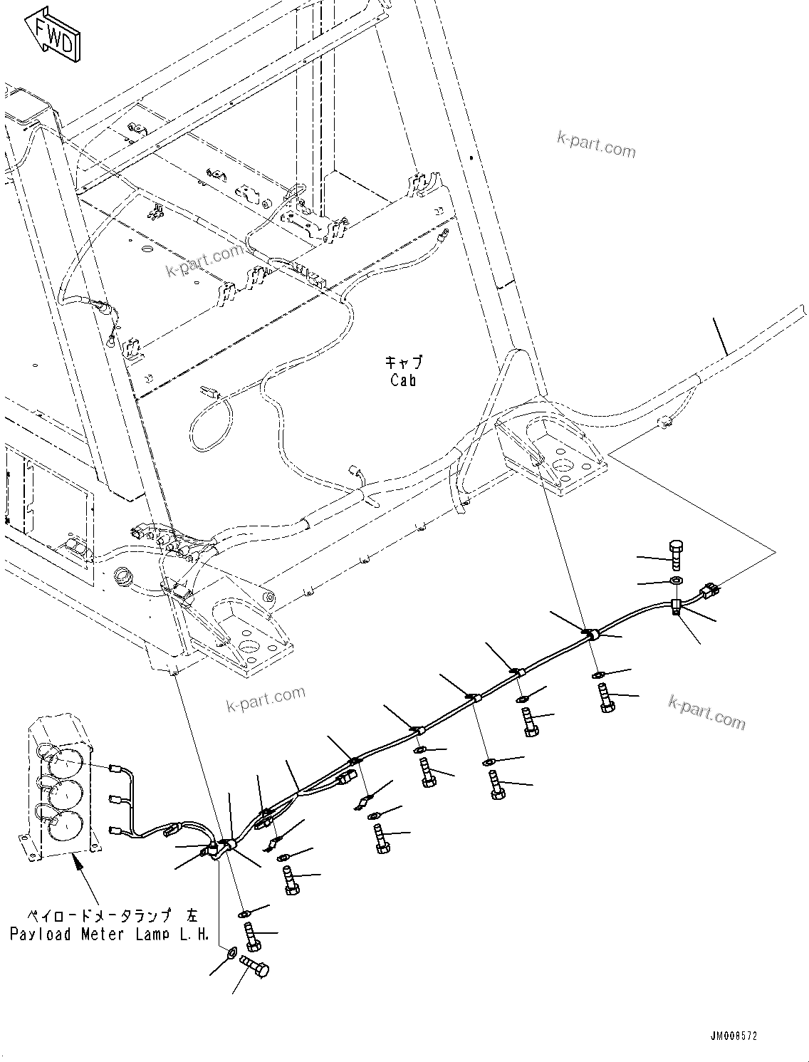Komatsu parts book diagram for HD605-10 S/N 60001-UP: PAYLOAD METER WIRING HARNESS, L.H.(#60001-)
