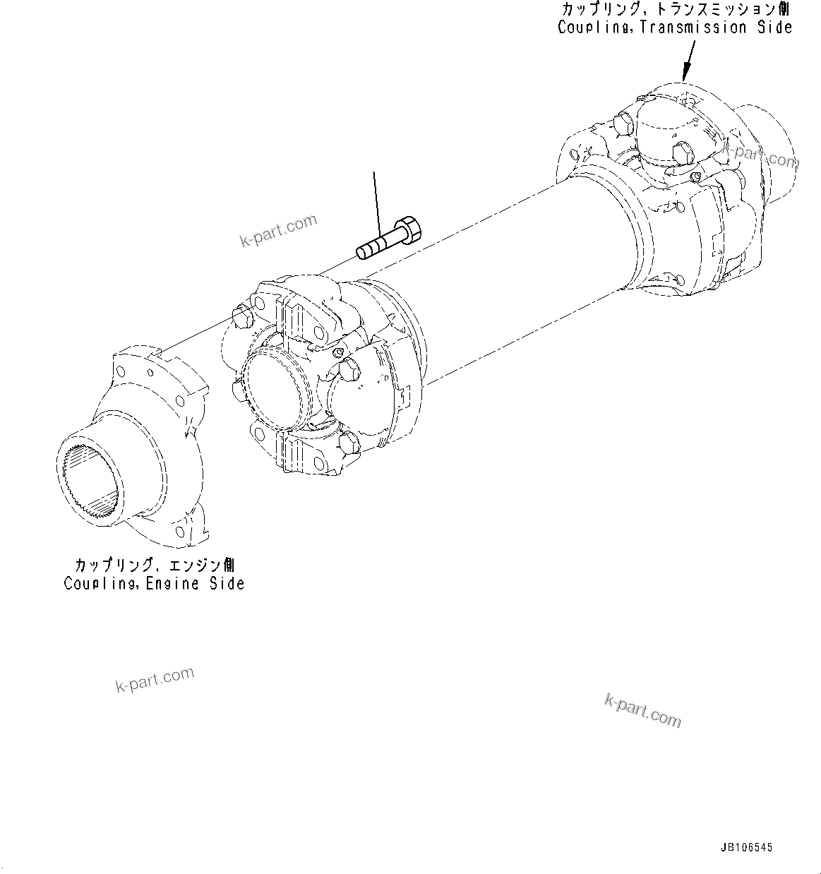 Komatsu parts book diagram for HD605-10 S/N 60001-UP: FRONT DRIVE SHAFT MOUNTING, (#60001-)