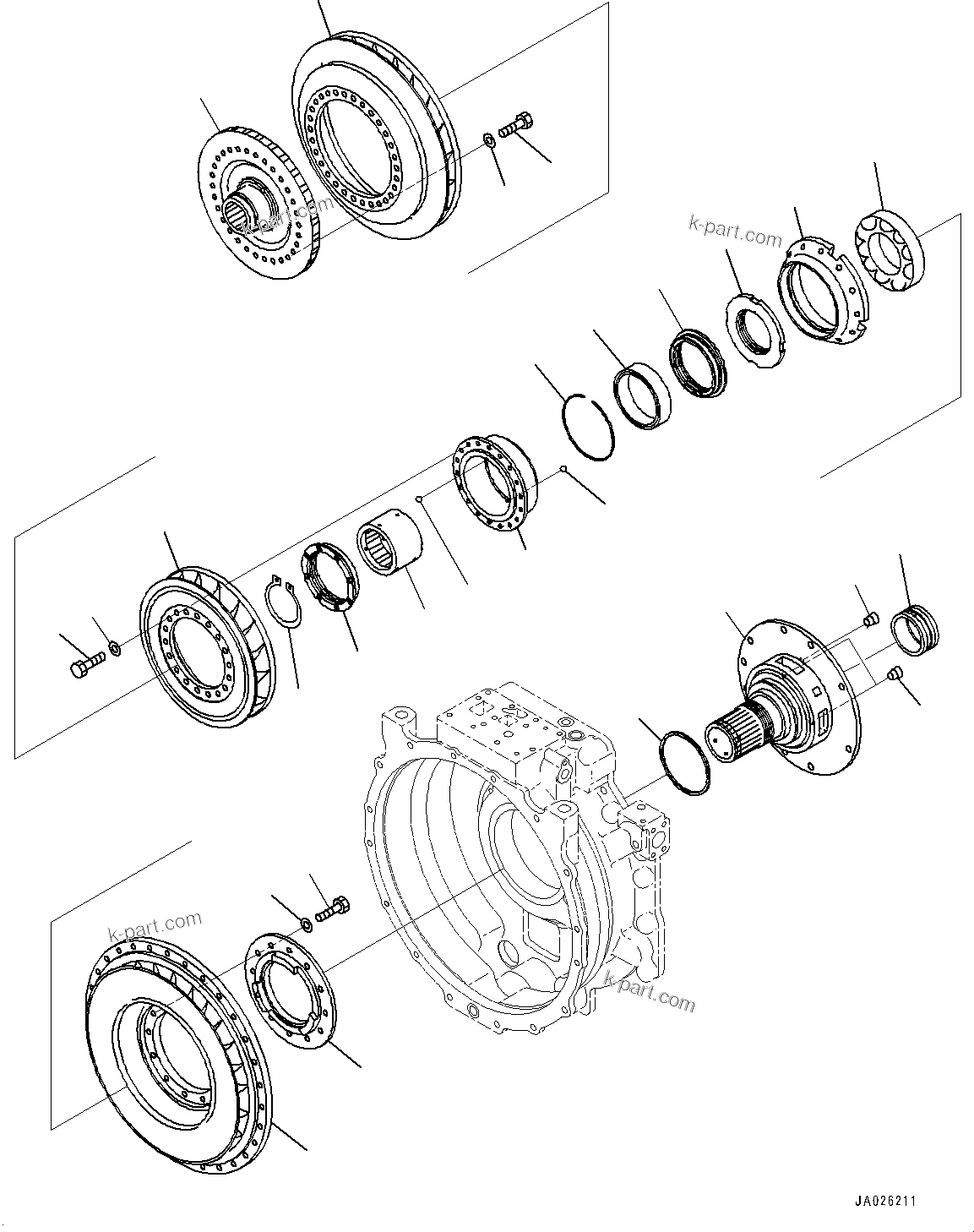 Komatsu parts book diagram for HD605-10 S/N 60001-UP: TORQUE CONVERTER AND TRANSMISSION, PUMP AND TURBINE(#60001-)