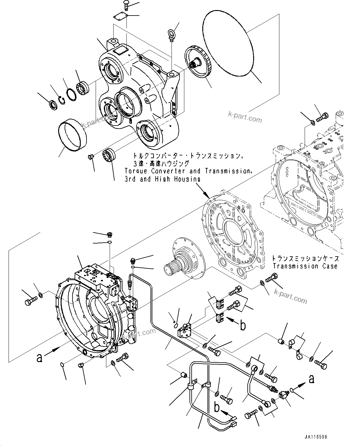 Komatsu parts book diagram for HD605-10 S/N 60001-UP: TORQUE CONVERTER AND TRANSMISSION, TORQUE CONVERTER HOUSING AND PTO(POWER TAKE OFF)(#60001-)