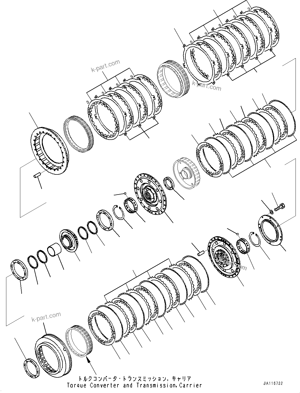 Komatsu parts book diagram for HD605-10 S/N 60001-UP: TORQUE CONVERTER AND TRANSMISSION, 4TH AND LOW HOUSING(#60001-)