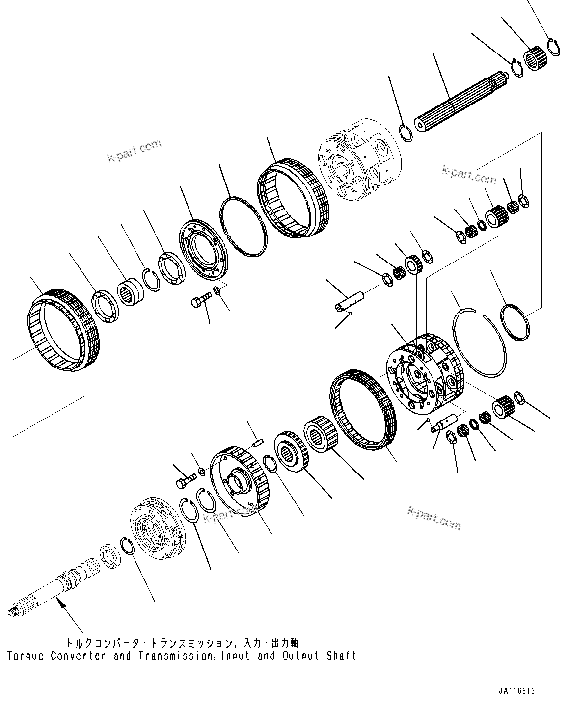 Komatsu parts book diagram for HD605-10 S/N 60001-UP: TORQUE CONVERTER AND TRANSMISSION, CARRIER (2/3)(#60001-)
