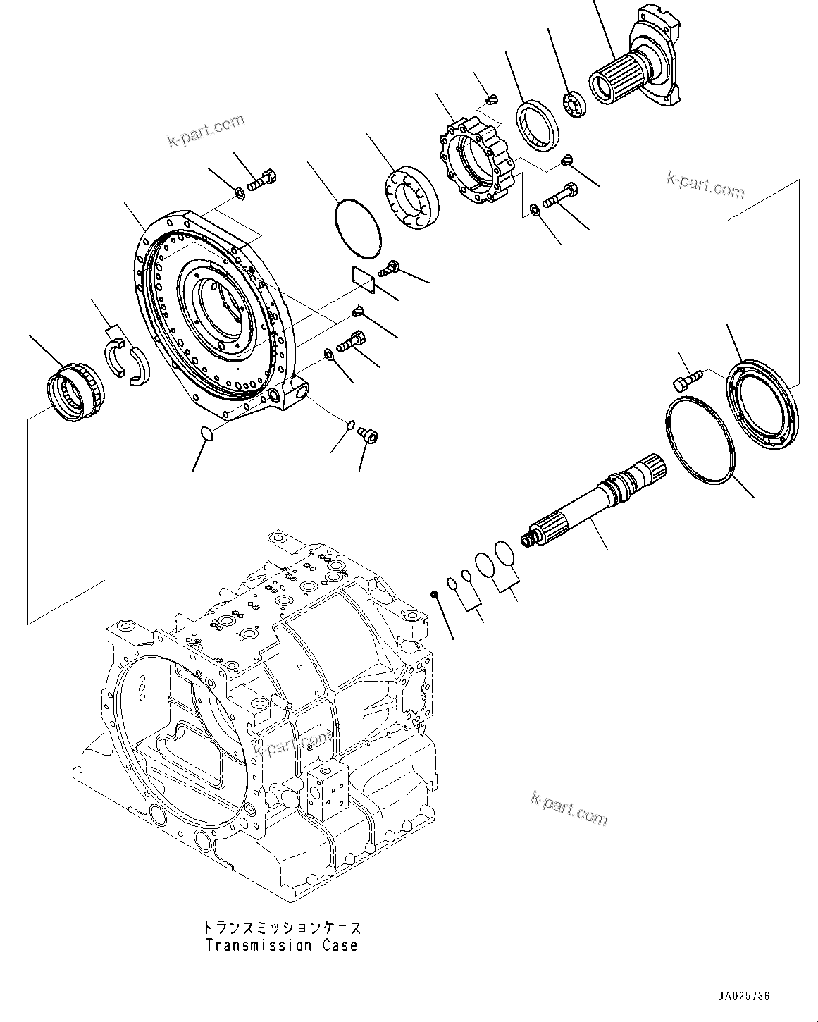 Komatsu parts book diagram for HD605-10 S/N 60001-UP: TORQUE CONVERTER AND TRANSMISSION, INPUT AND OUTPUT SHAFT(#60001-)