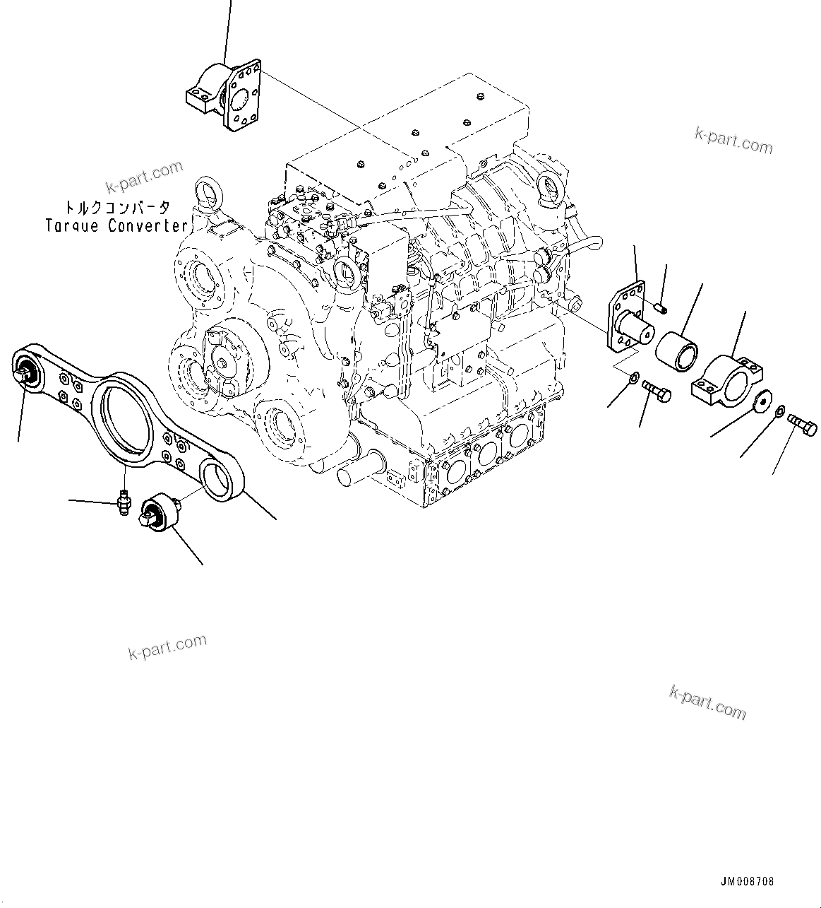 Komatsu parts book diagram for HD605-10 S/N 60001-UP: TORQUE CONVERTER AND TRANSMISSION, TRUNNION(#60001-)