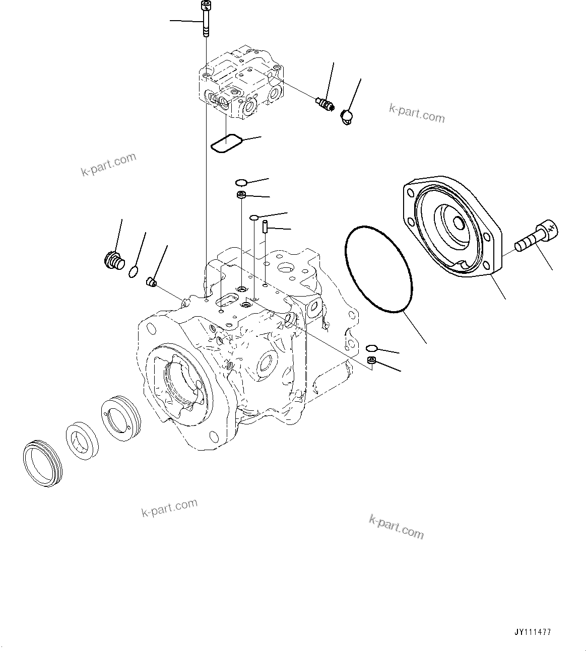 Komatsu parts book diagram for HD605-10 S/N 60001-UP: TORQUE CONVERTER AND TRANSMISSION, PISTON PUMP (8/14) (STEERING AND HOIST PUMP)(#60001-)