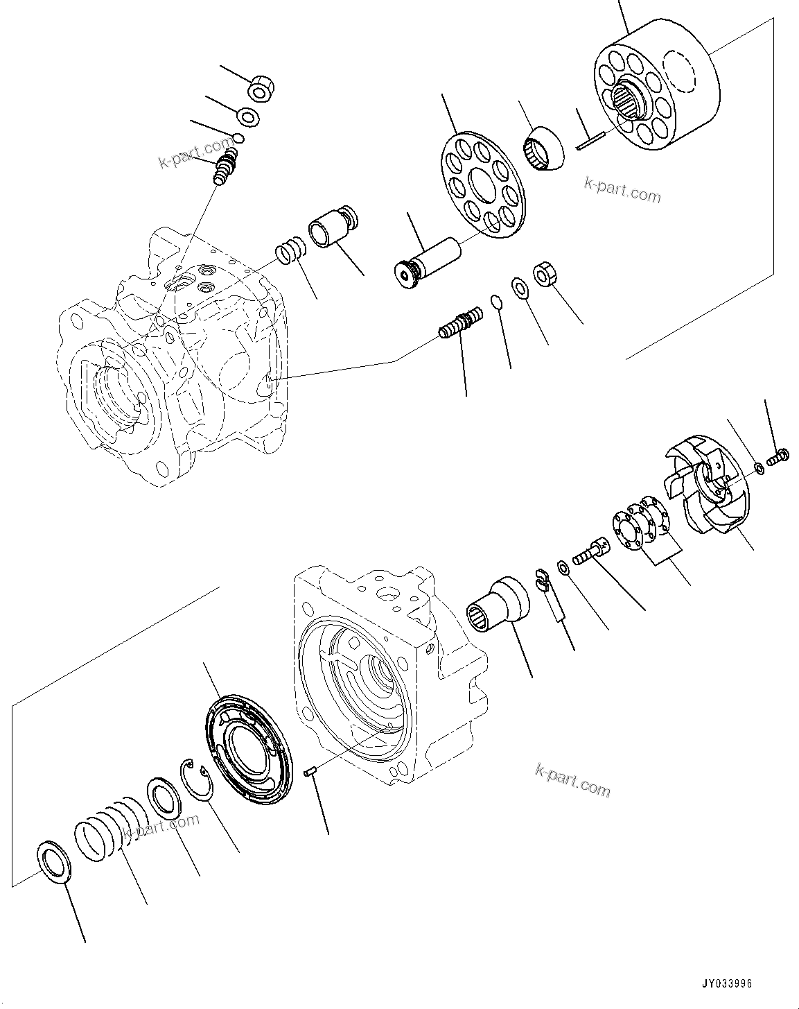 Komatsu parts book diagram for HD605-10 S/N 60001-UP: TORQUE CONVERTER AND TRANSMISSION, PISTON PUMP (11/14) (RADIATOR FAN PUMP)(#60001-)