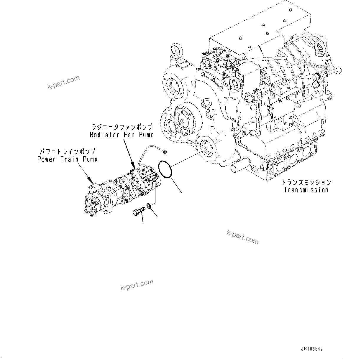 Komatsu parts book diagram for HD605-10 S/N 60001-UP: TORQUE CONVERTER AND TRANSMISSION, MOUNTING PARTS (3/4)(#60001-)