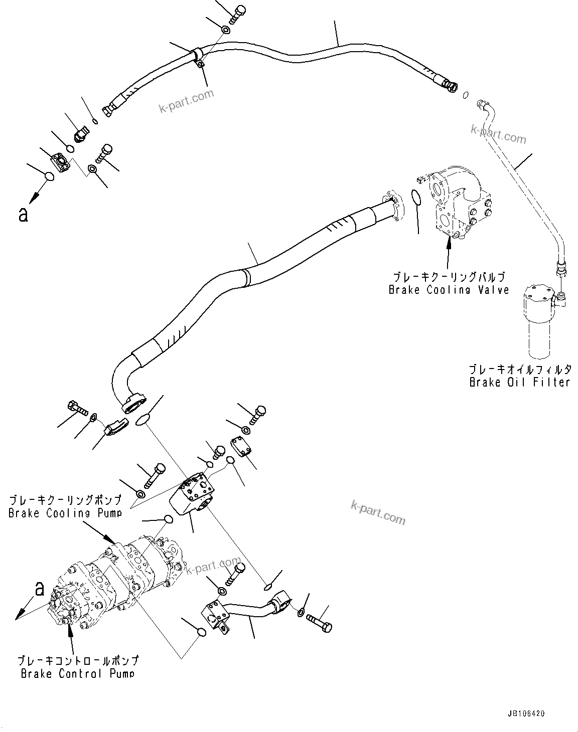 Komatsu parts book diagram for HD605-10 S/N 60001-UP: TORQUE CONVERTER AND TRANSMISSION, BRAKE COOLING PIPING (2/2)(#60001-)