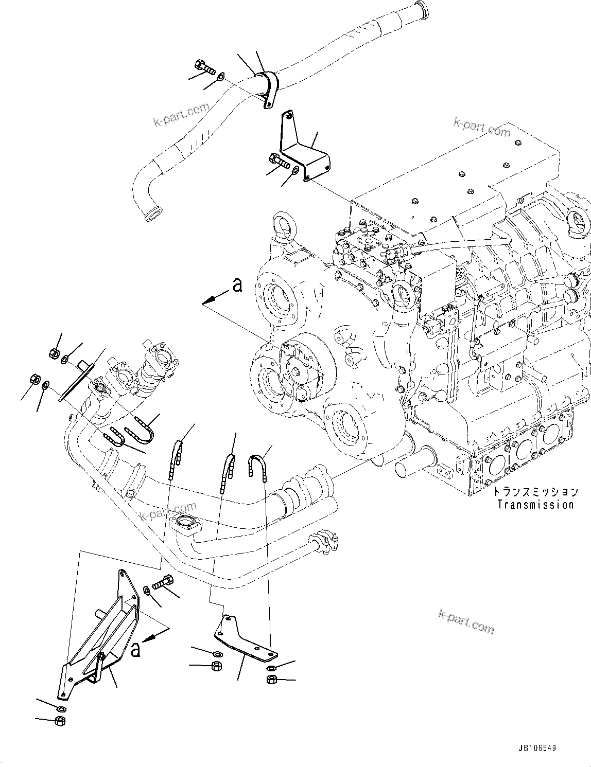 Komatsu parts book diagram for HD605-10 S/N 60001-UP: TORQUE CONVERTER AND TRANSMISSION, PIPING MOUNTING (1/2)(#60001-)