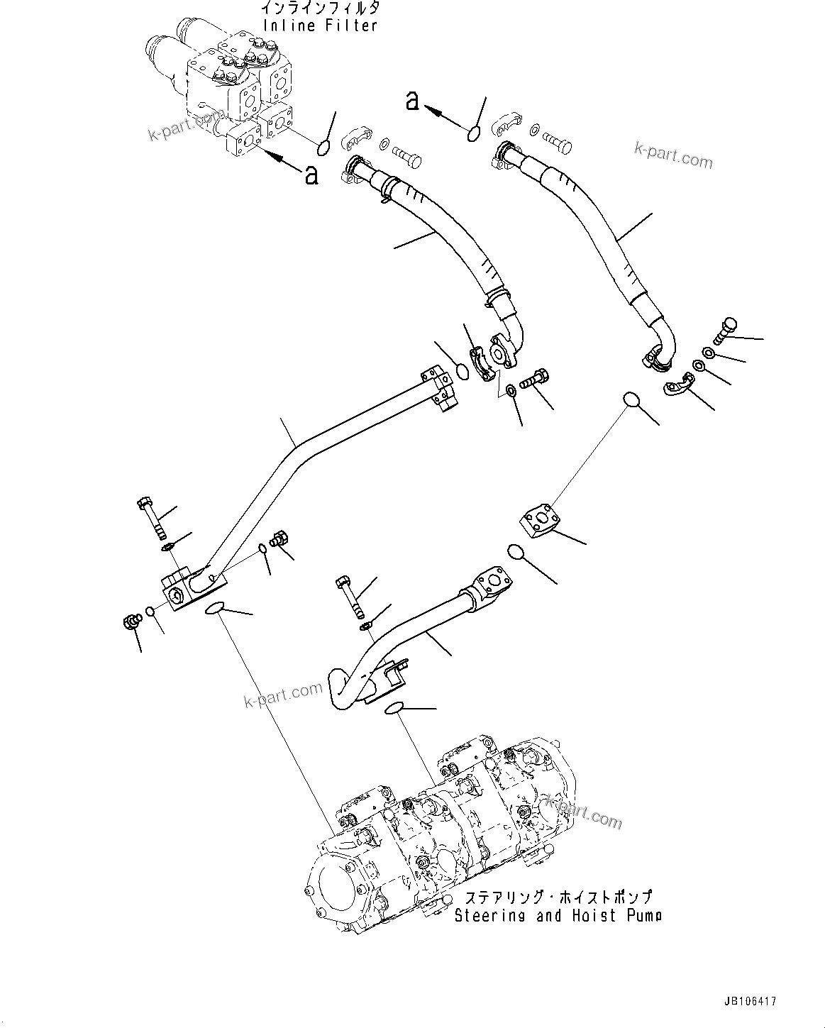 Komatsu parts book diagram for HD605-10 S/N 60001-UP: TORQUE CONVERTER AND TRANSMISSION, STEERING AND HOIST PIPING (2/4)(#60001-)