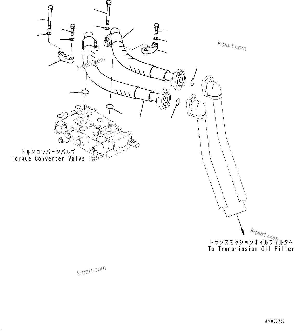Komatsu parts book diagram for HD605-10 S/N 60001-UP: TORQUE CONVERTER AND TRANSMISSION, TRANSMISSION OIL FILTER PIPING(#60001-)
