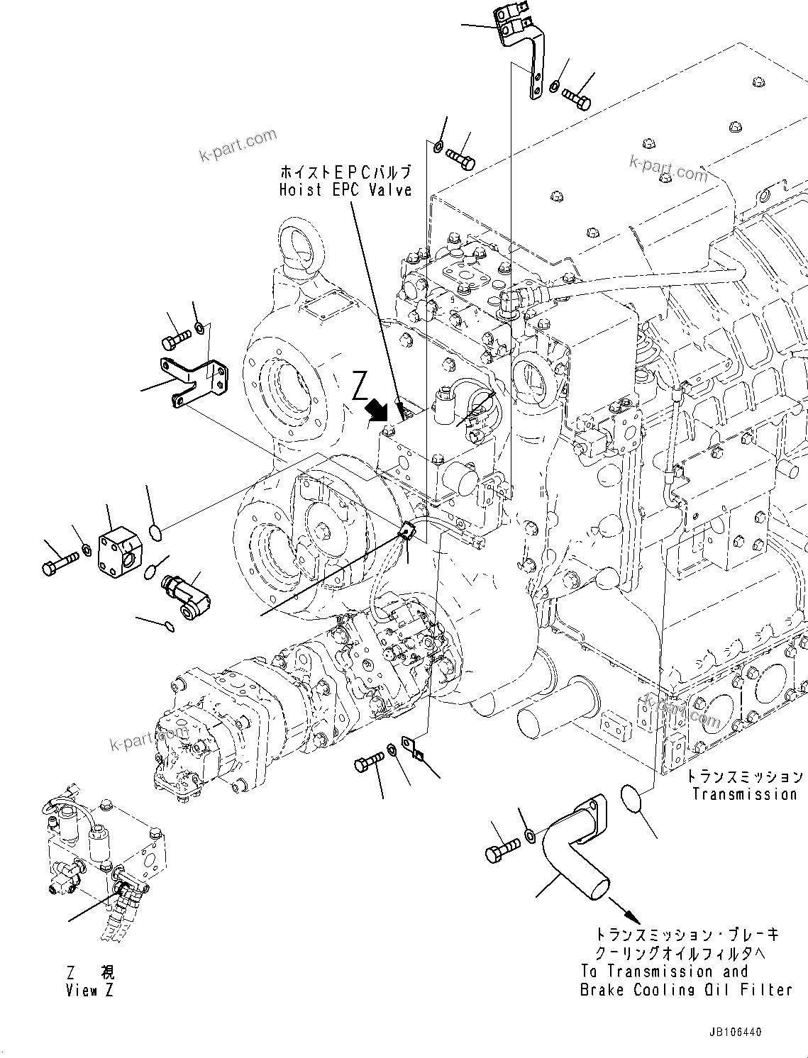 Komatsu parts book diagram for HD605-10 S/N 60001-UP: TORQUE CONVERTER AND TRANSMISSION, BLOCK(#60001-60002)