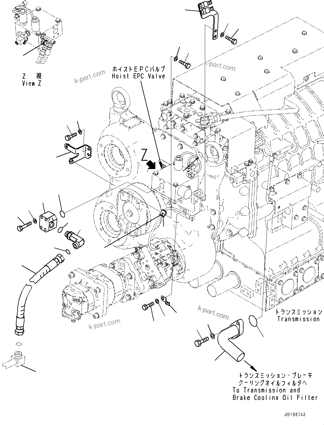 Komatsu parts book diagram for HD605-10 S/N 60001-UP: TORQUE CONVERTER AND TRANSMISSION, BLOCK(#60003-)