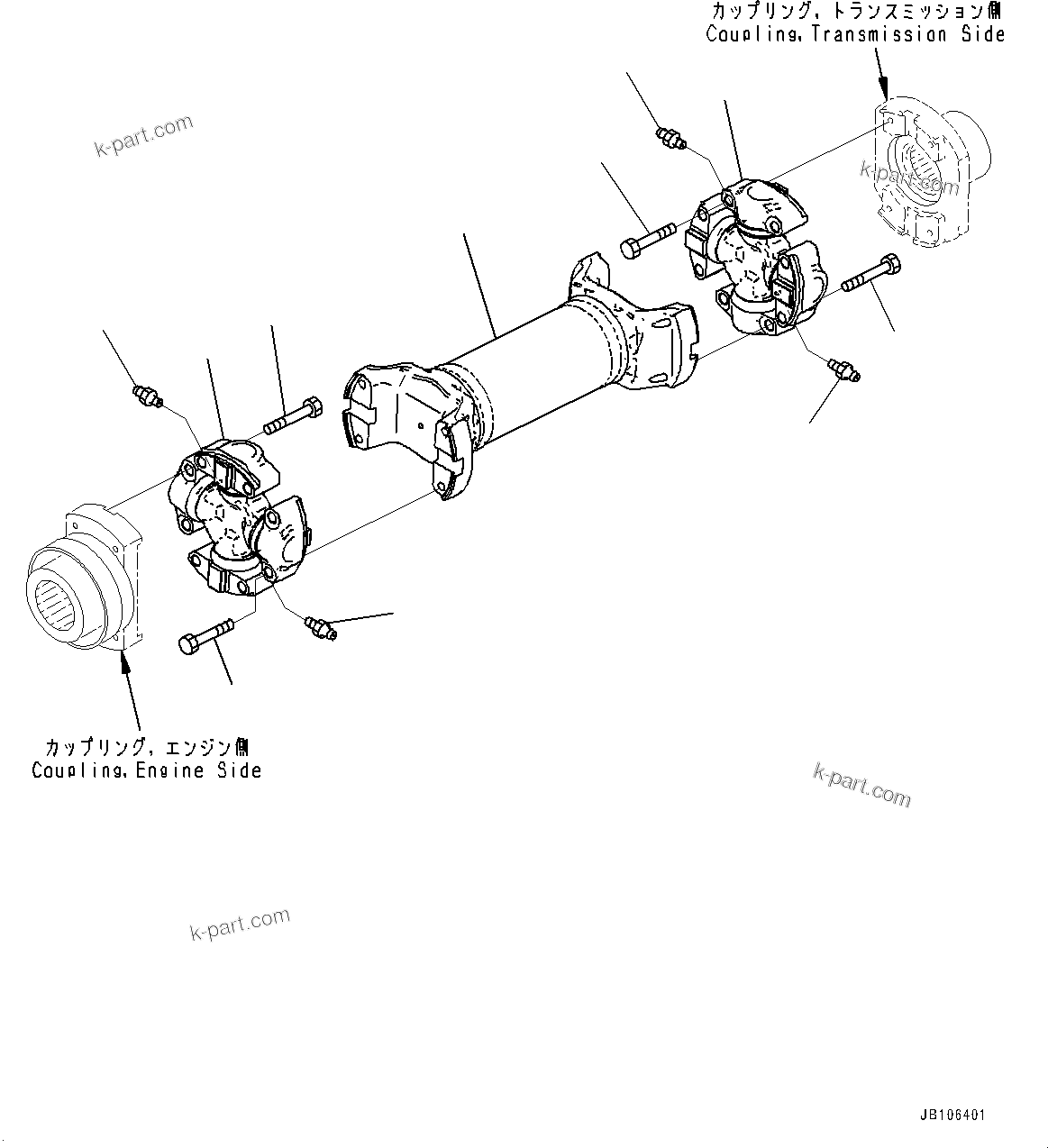 Komatsu parts book diagram for HD605-10 S/N 60001-UP: TORQUE CONVERTER AND TRANSMISSION, FRONT DRIVE SHAFT(#60001-)