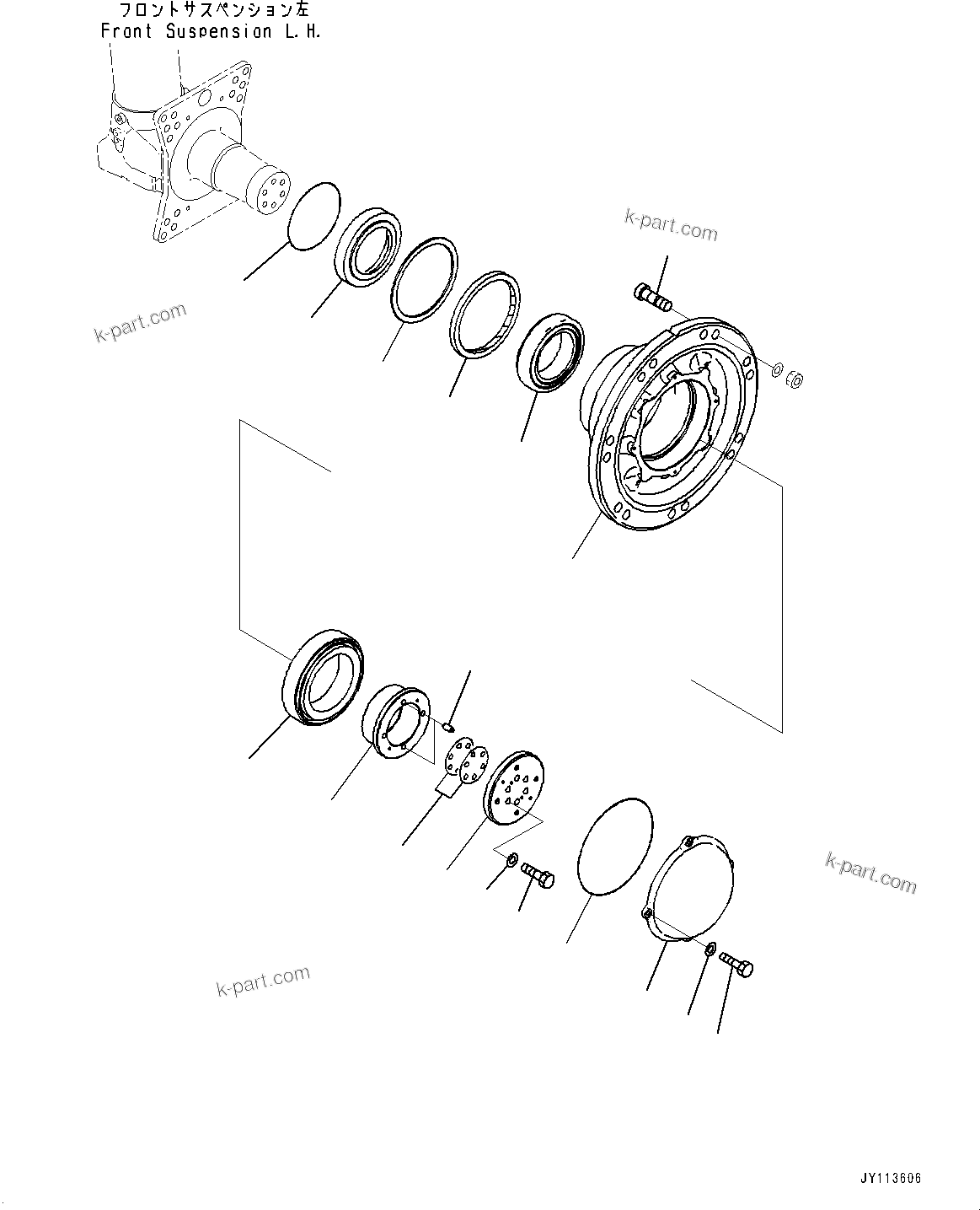 Komatsu parts book diagram for HD605-10 S/N 60001-UP: FRONT AXLE, HUB, L.H.(#60001-)