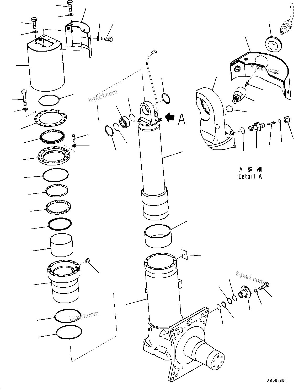 Komatsu parts book diagram for HD605-10 S/N 60001-UP: FRONT AXLE, SUSPENSION CYLINDER, L.H. (2/2)(#60001-)