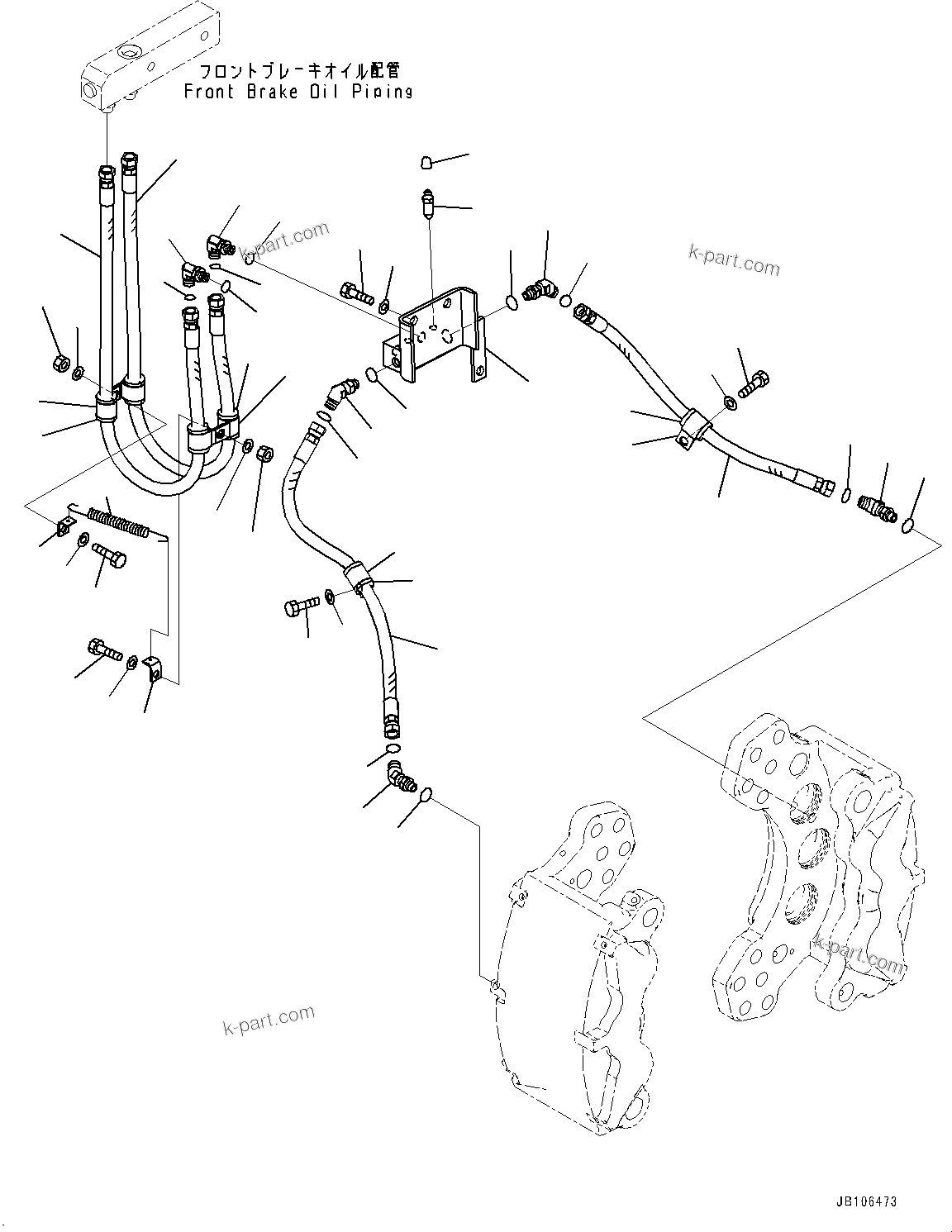 Komatsu parts book diagram for HD605-10 S/N 60001-UP: FRONT AXLE, BRAKE PIPING, L.H.(#60001-)