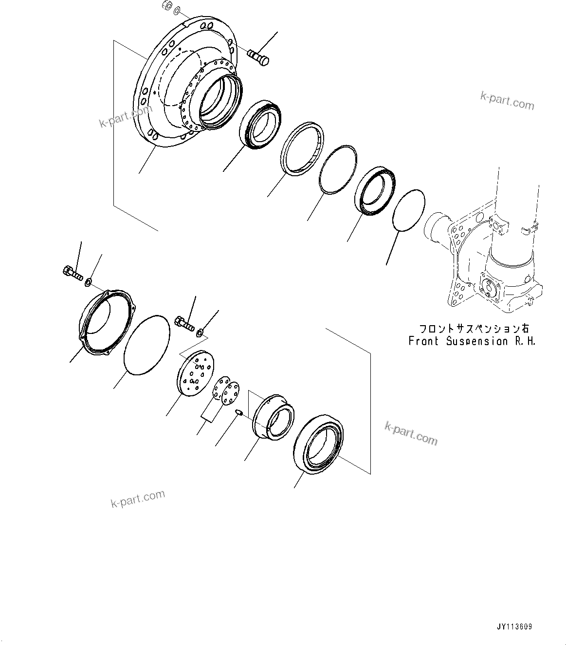 Komatsu parts book diagram for HD605-10 S/N 60001-UP: FRONT AXLE, HUB, R.H.(#60001-)