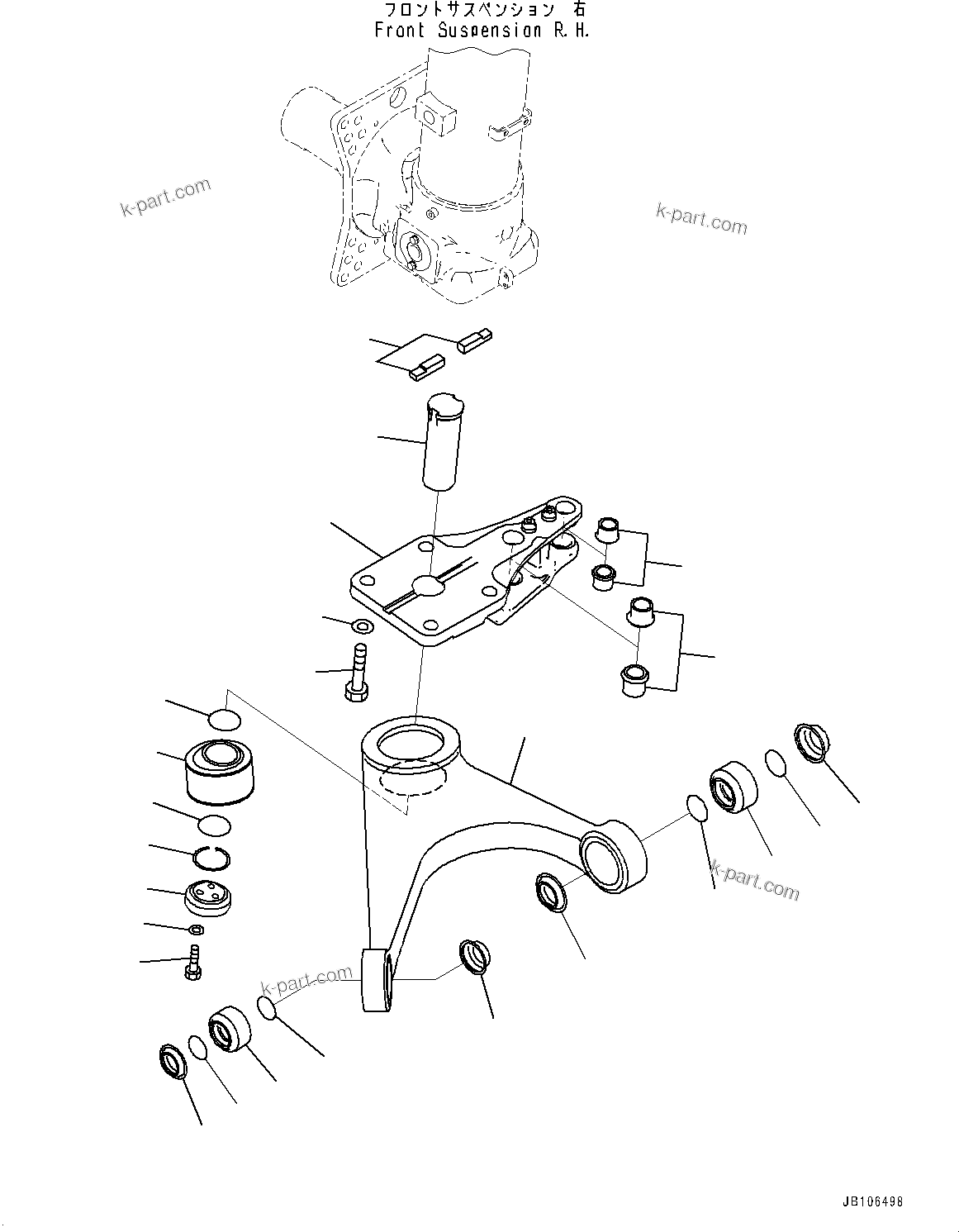 Komatsu parts book diagram for HD605-10 S/N 60001-UP: FRONT AXLE, LEVER, R.H.(#60001-)