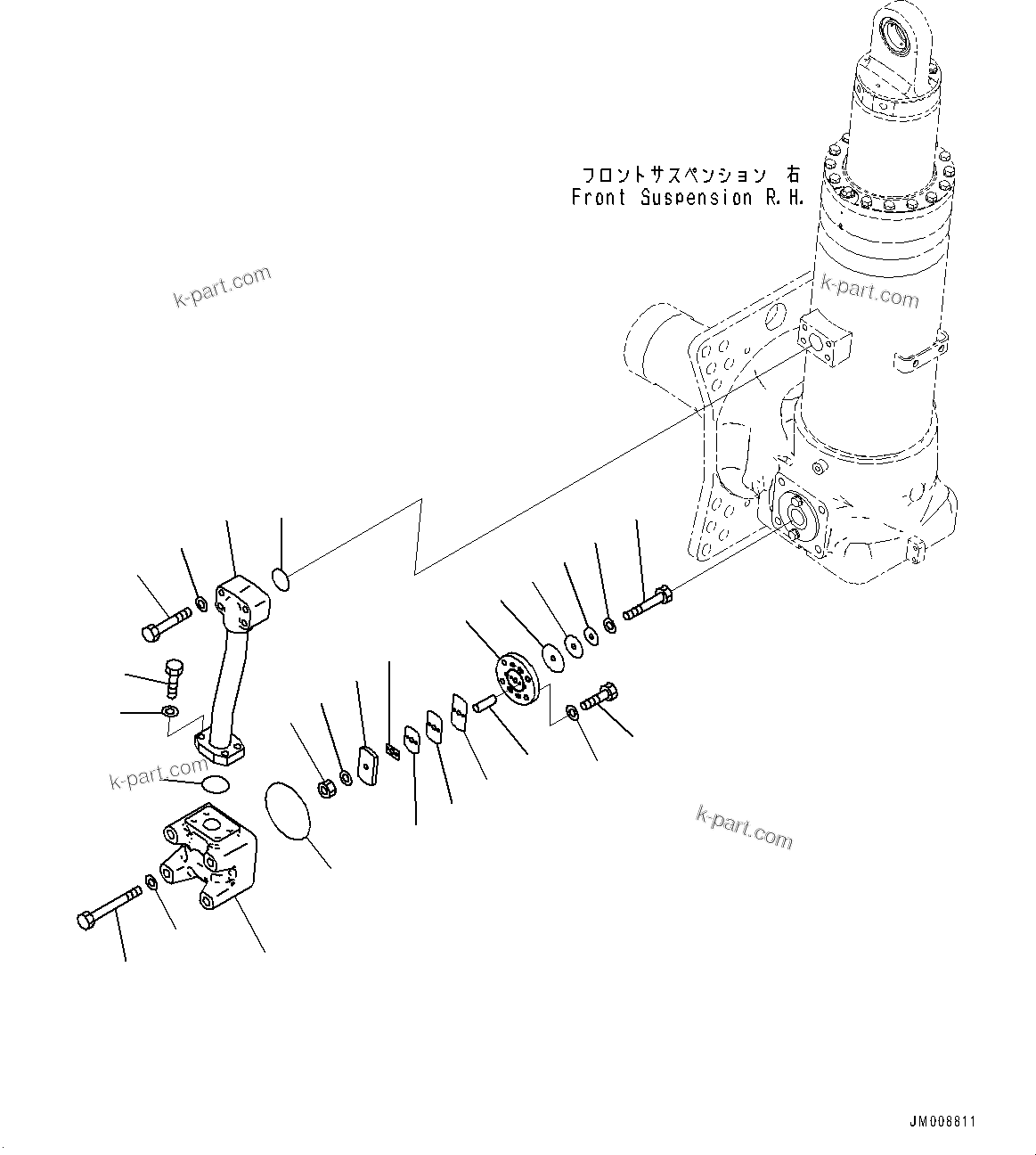 Komatsu parts book diagram for HD605-10 S/N 60001-UP: FRONT AXLE, SUSPENSION CYLINDER, R.H. (1/2)(#60001-)