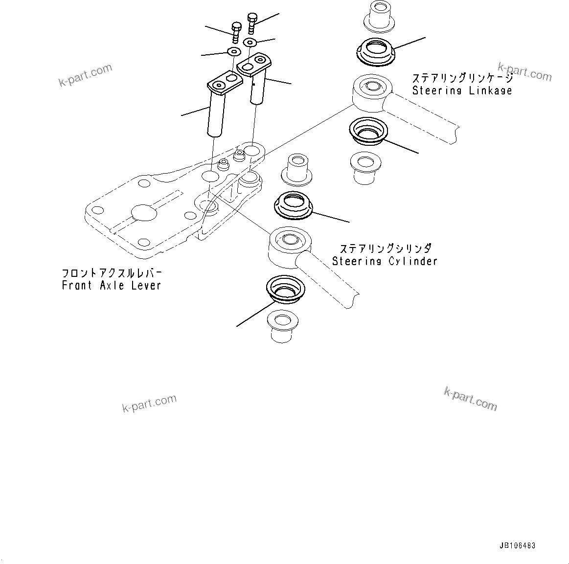 Komatsu parts book diagram for HD605-10 S/N 60001-UP: FRONT AXLE, MOUNTING, R.H.(#60001-)