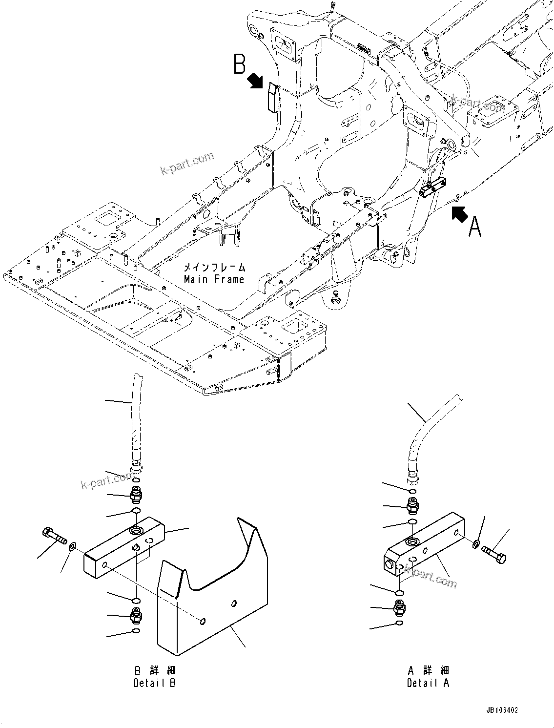 Komatsu parts book diagram for HD605-10 S/N 60001-UP: FRONT BRAKE OIL PIPING, MIDDLE POINT BLOCK(#60001-)