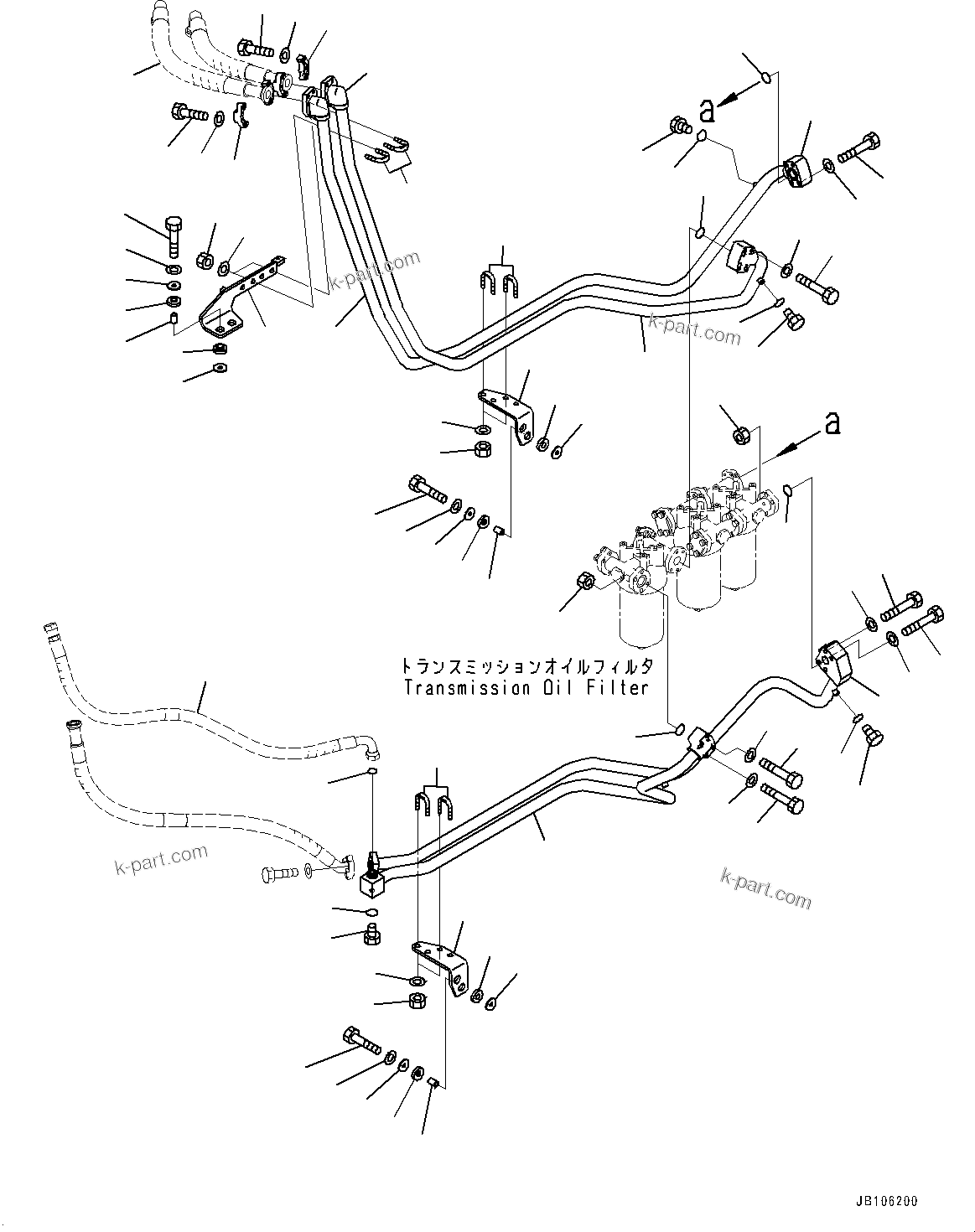 Komatsu parts book diagram for HD605-10 S/N 60001-UP: HYDRAULIC TANK, TRANSMISSION OIL FILTER PIPING(#60001-)