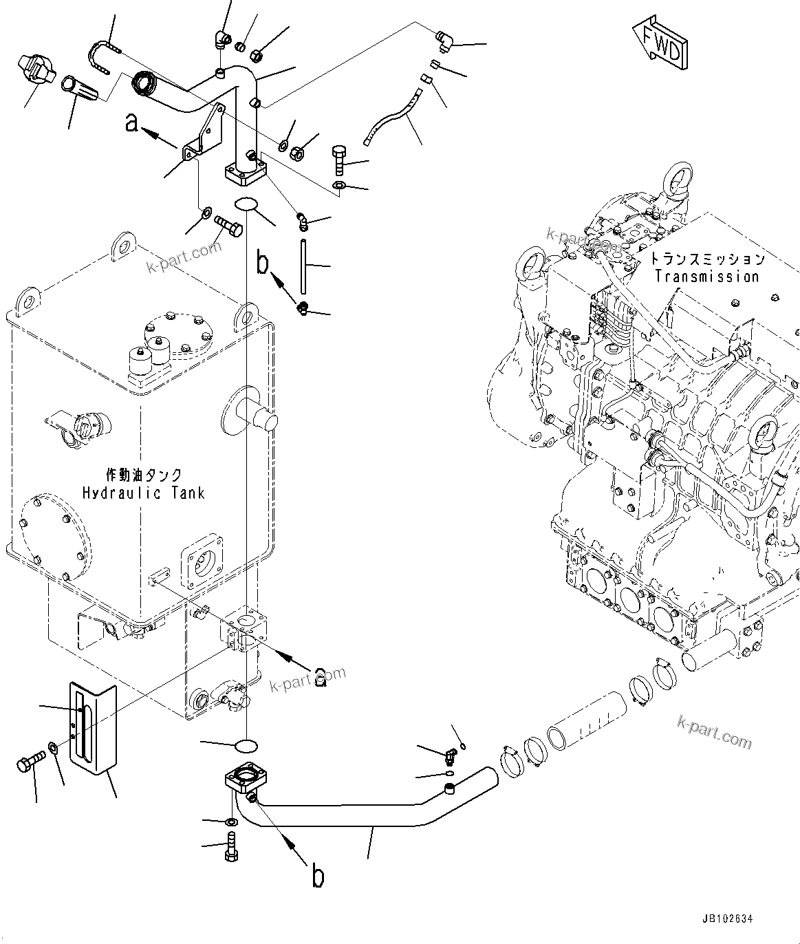 Komatsu parts book diagram for HD605-10 S/N 60001-UP: HYDRAULIC TANK, TRANSMISSION OIL FILLER(#60001-60002)