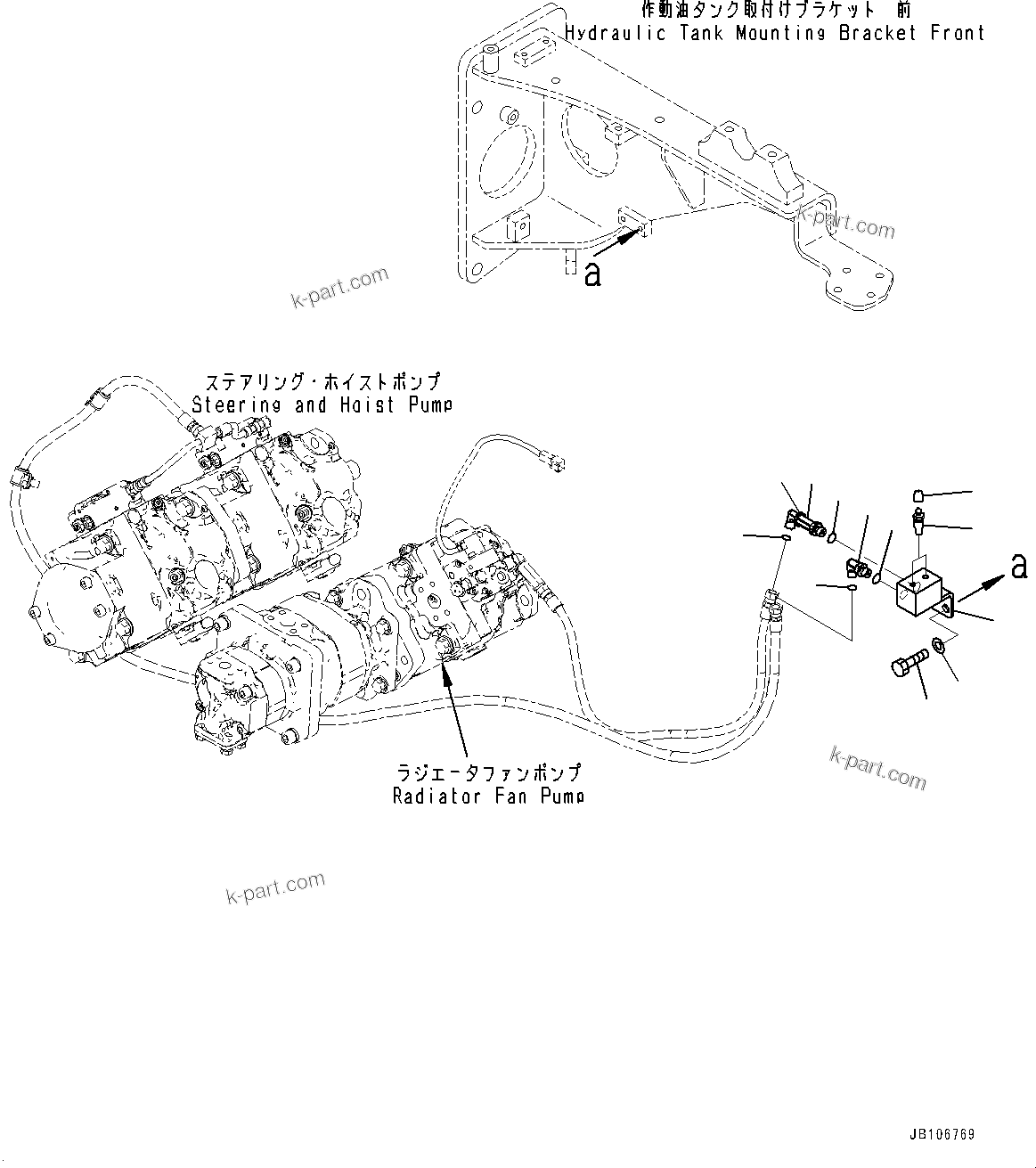 Komatsu parts book diagram for HD605-10 S/N 60001-UP: HYDRAULIC TANK, DRAIN BLOCK(#60003-)