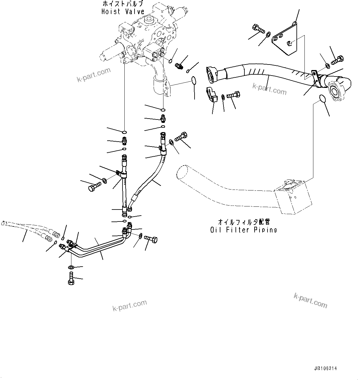 Komatsu parts book diagram for HD605-10 S/N 60001-UP: HYDRAULIC TANK, HOIST VALVE PIPING (2/3)(#60001-)