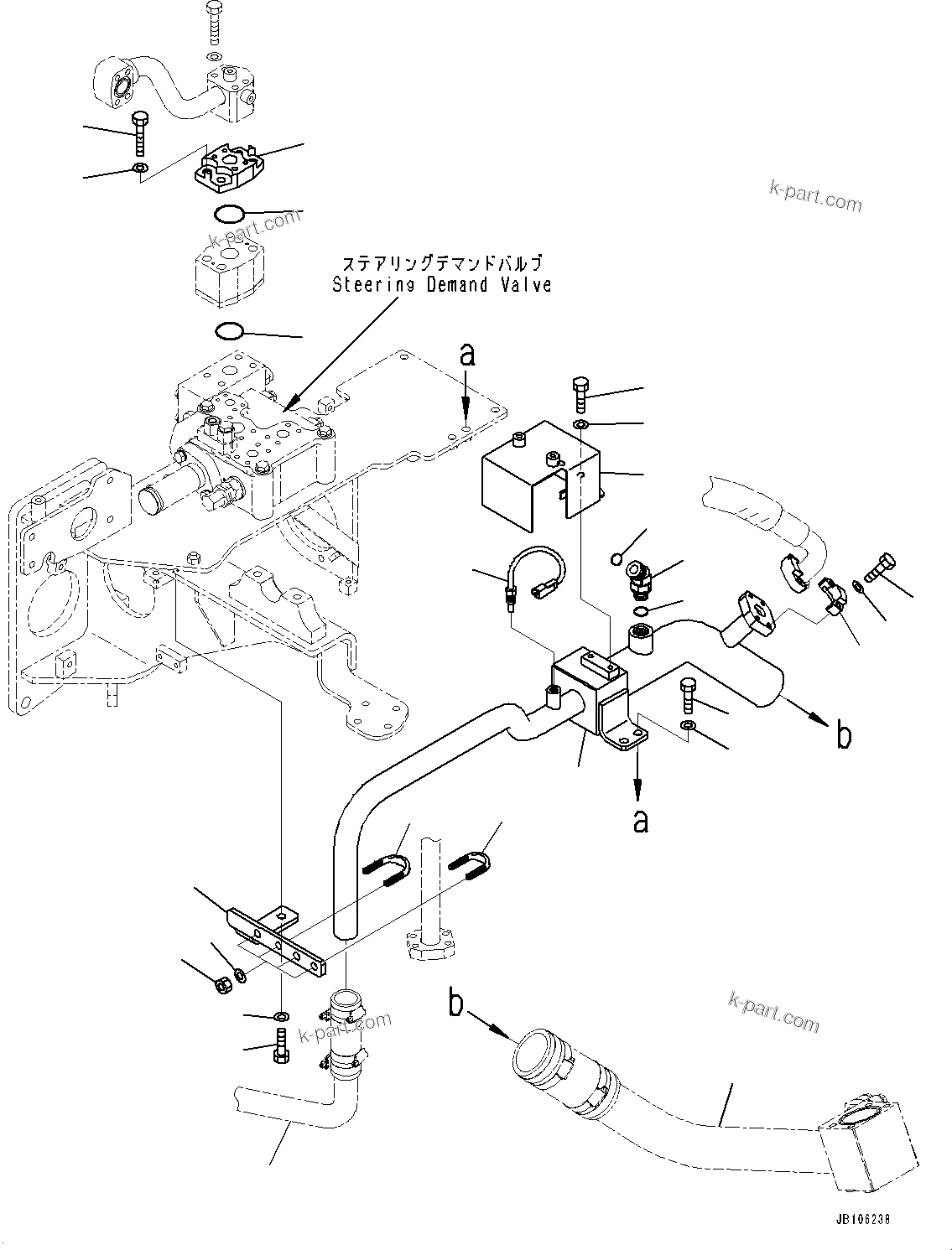 Komatsu parts book diagram for HD605-10 S/N 60001-UP: HYDRAULIC TANK, STEERING DEMAND VALVE PIPING (1/3)(#60001-)