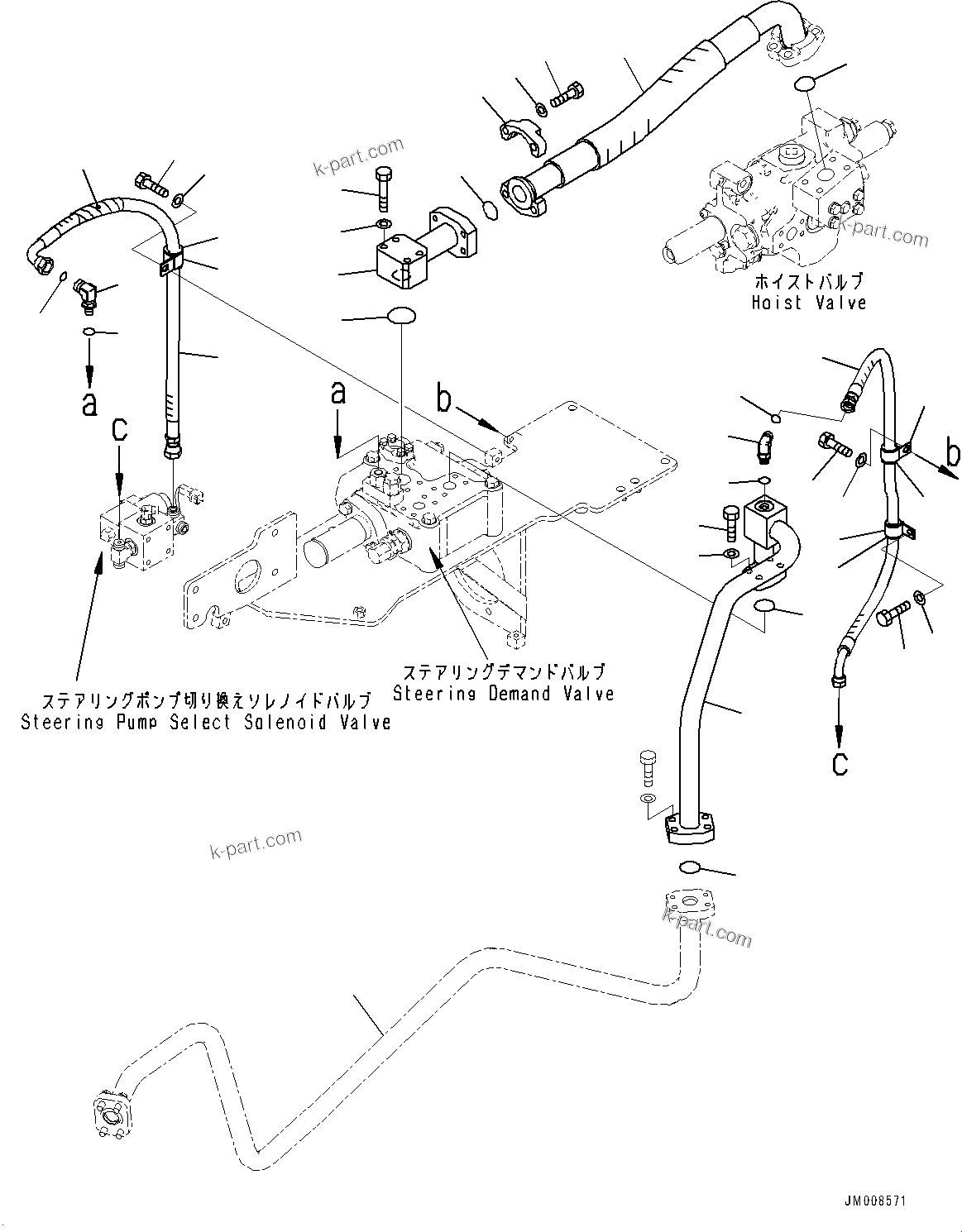 Komatsu parts book diagram for HD605-10 S/N 60001-UP: HYDRAULIC TANK, STEERING DEMAND VALVE PIPING (2/3)(#60001-)