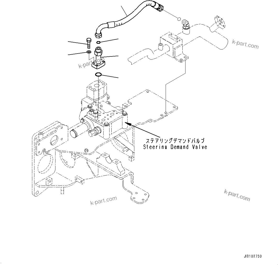 Komatsu parts book diagram for HD605-10 S/N 60001-UP: HYDRAULIC TANK, STEERING DEMAND VALVE PIPING (3/3)(#60001-)