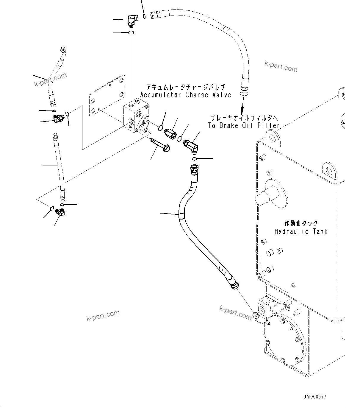 Komatsu parts book diagram for HD605-10 S/N 60001-UP: HYDRAULIC TANK, ACCUMULATOR CHARGE VALVE PIPING(#60001-)