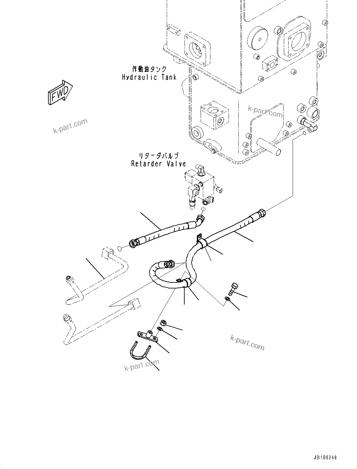 Komatsu parts book diagram for HD605-10 S/N 60001-UP: HYDRAULIC TANK, TRACTION CONTROL SYSTEM PIPING(#60001-)