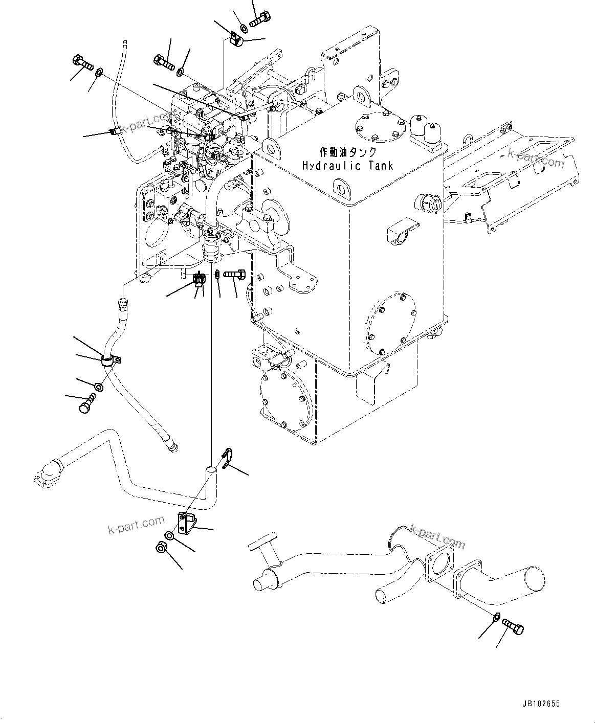 Komatsu parts book diagram for HD605-10 S/N 60001-UP: HYDRAULIC TANK, MOUNTING PARTS(#60001-)