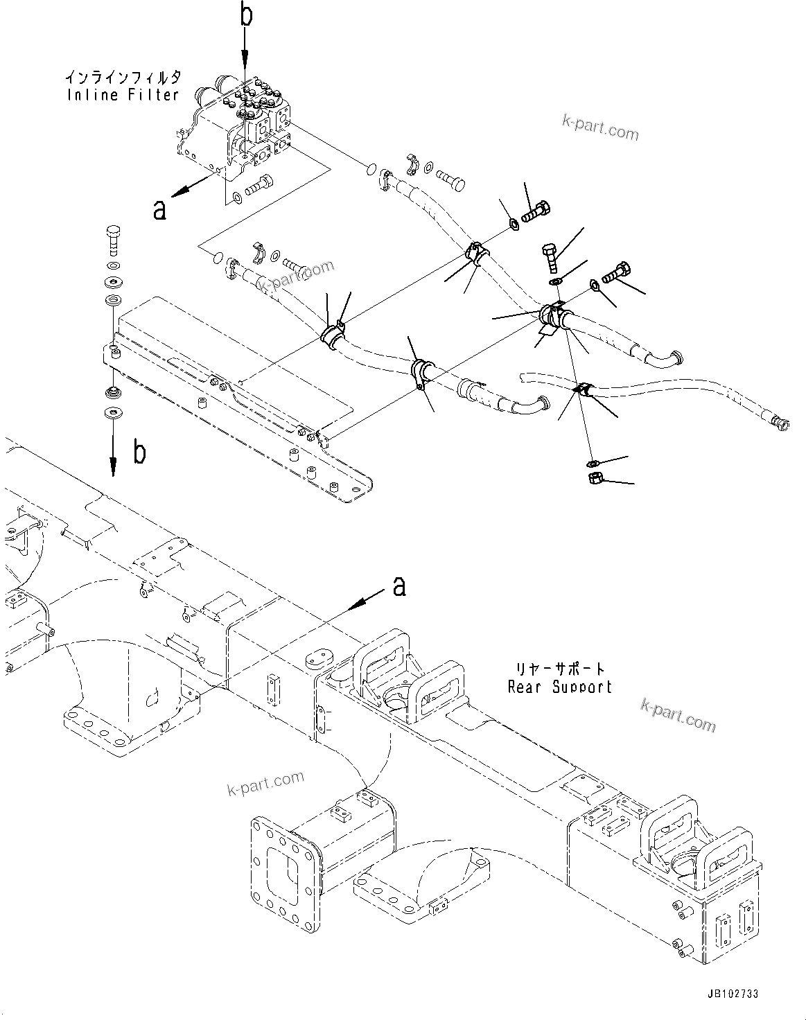 Komatsu parts book diagram for HD605-10 S/N 60001-UP: HYDRAULIC TANK, RELATED PARTS (2/2)(#60001-)