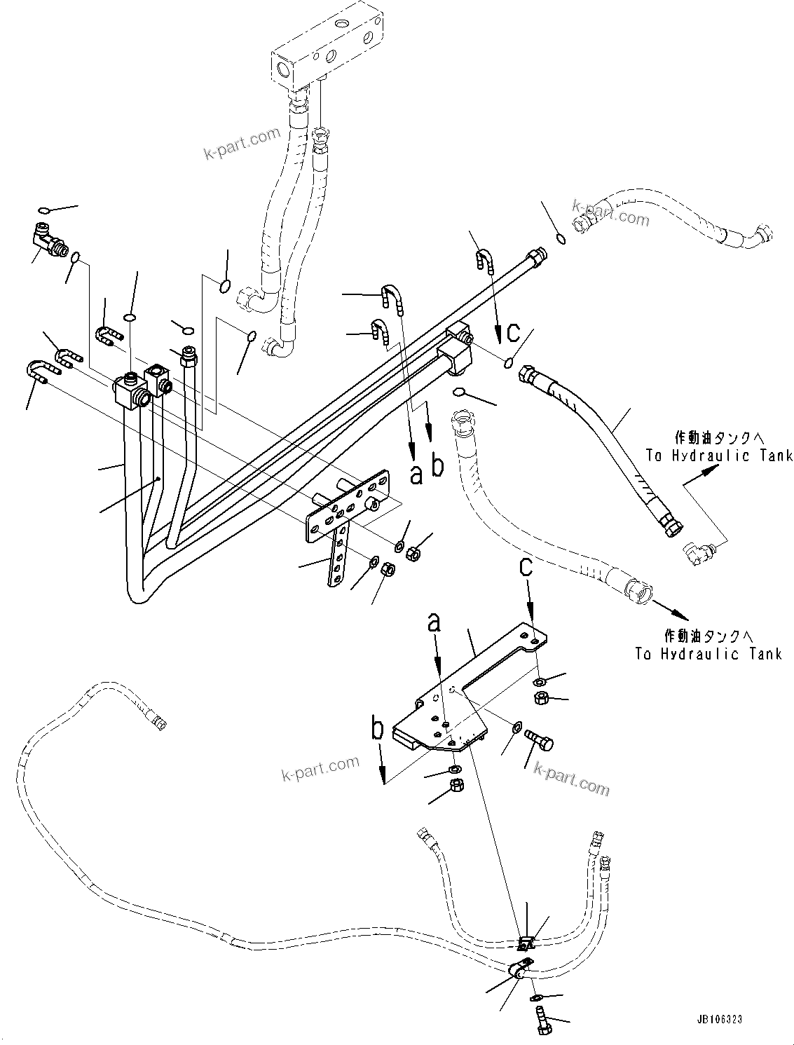 Komatsu parts book diagram for HD605-10 S/N 60001-UP: BRAKE PIPING, PIPING (3/5)(#60001-)