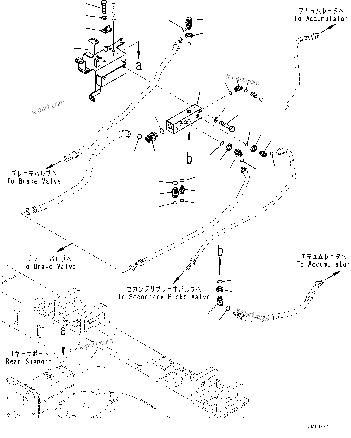 Komatsu parts book diagram for HD605-10 S/N 60001-UP: BRAKE PIPING, BLOCK(#60001-)