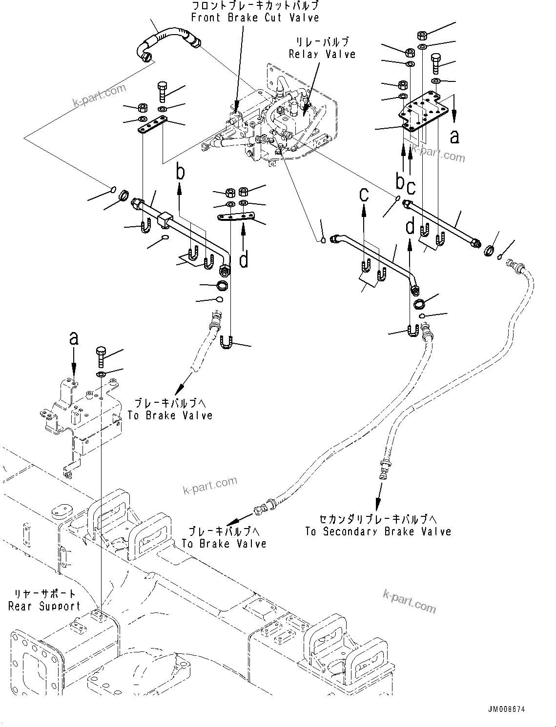 Komatsu parts book diagram for HD605-10 S/N 60001-UP: BRAKE PIPING, PIPING (4/5)(#60001-)