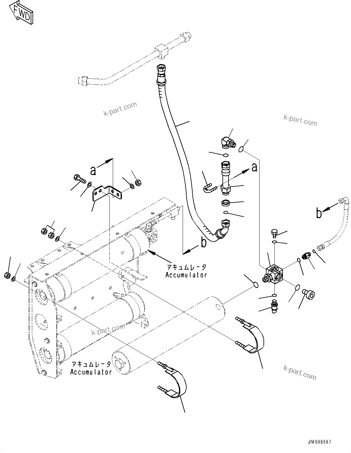 Komatsu parts book diagram for HD605-10 S/N 60001-UP: BRAKE PIPING, ACCUMULATOR PIPING (2/3)(#60001-)