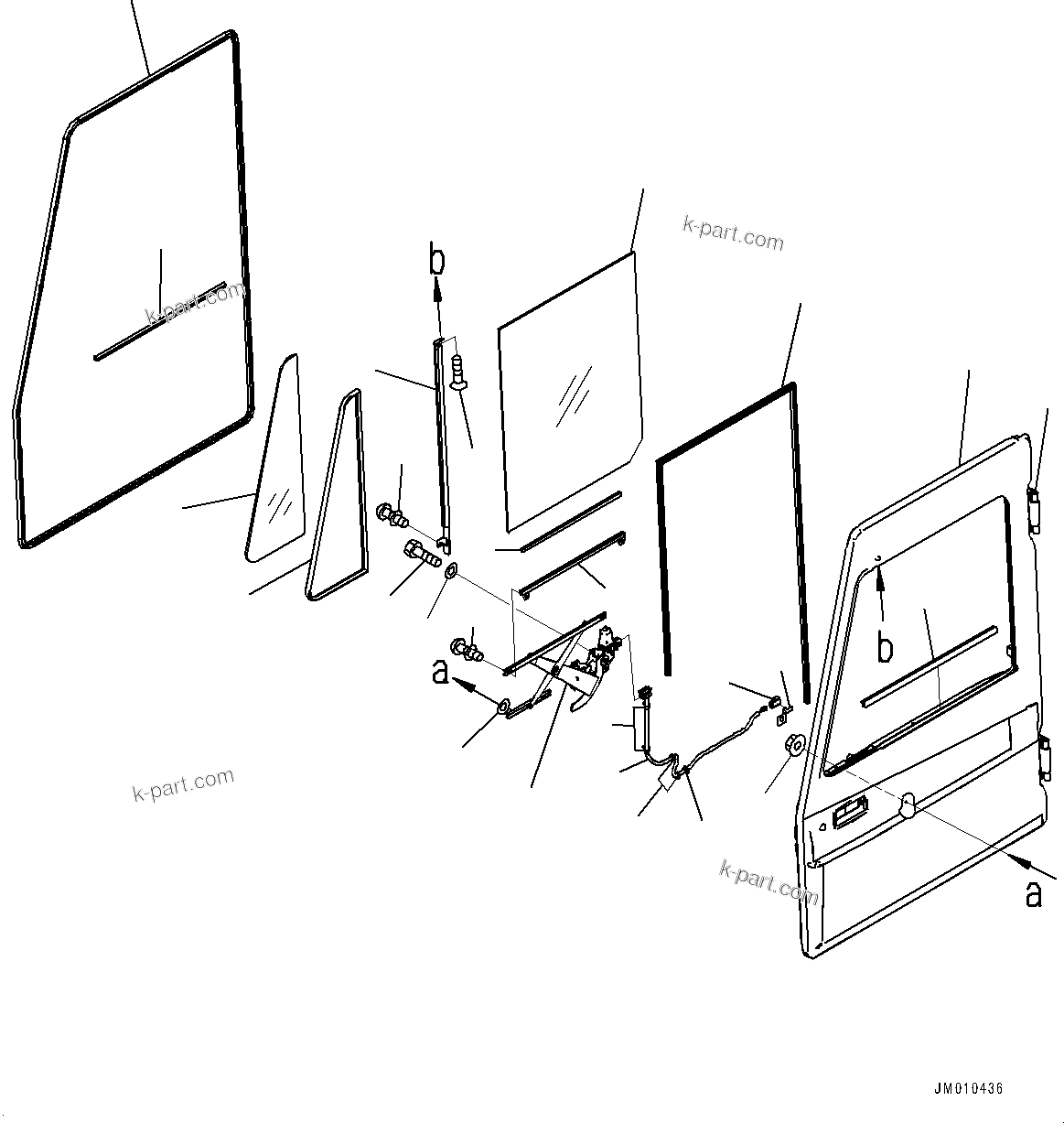 Komatsu parts book diagram for HD605-10 S/N 60001-UP: CAB, DOOR, L.H.(#60001-)