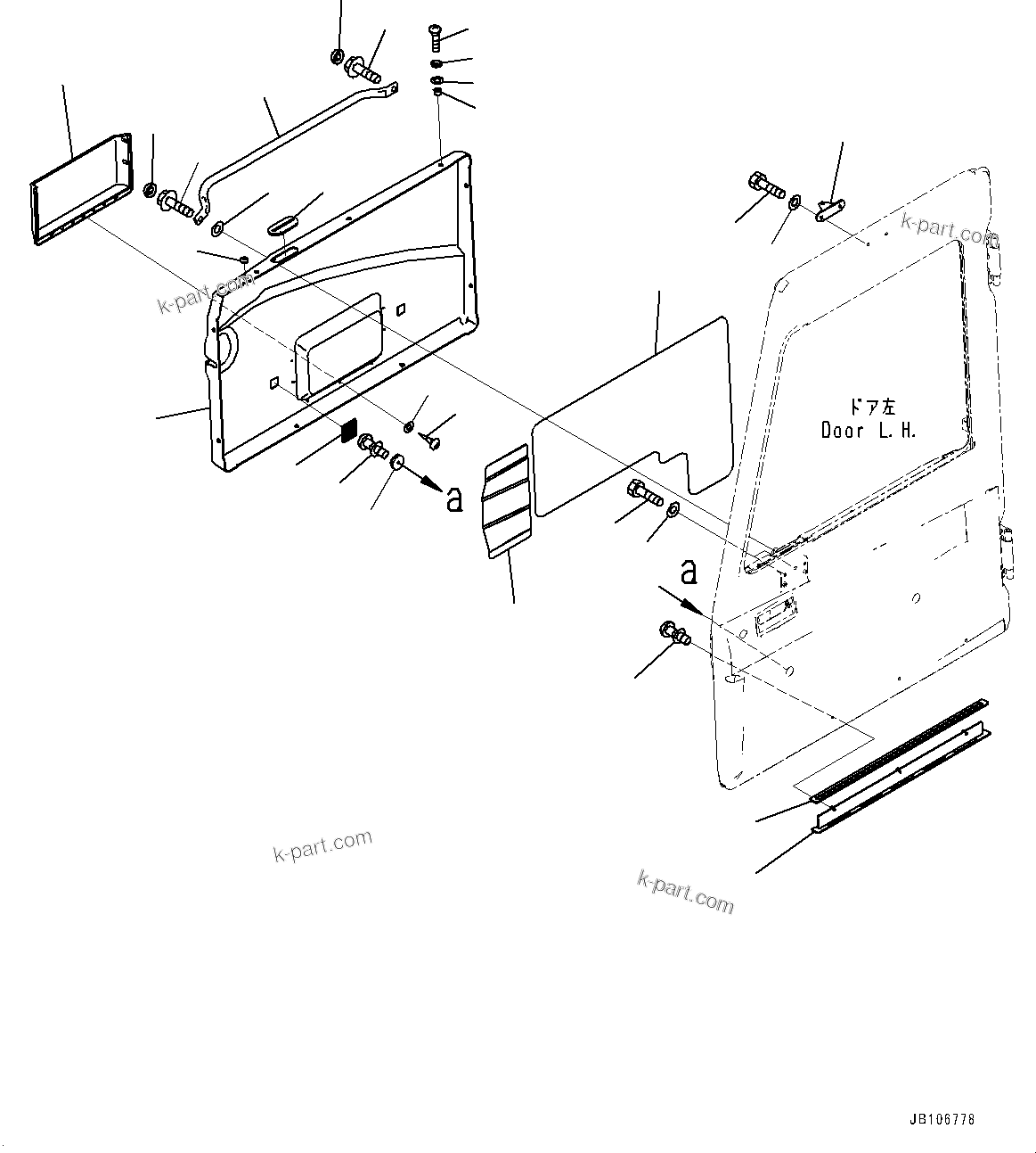 Komatsu parts book diagram for HD605-10 S/N 60001-UP: CAB, DOOR COVER, L.H.(#60003-)
