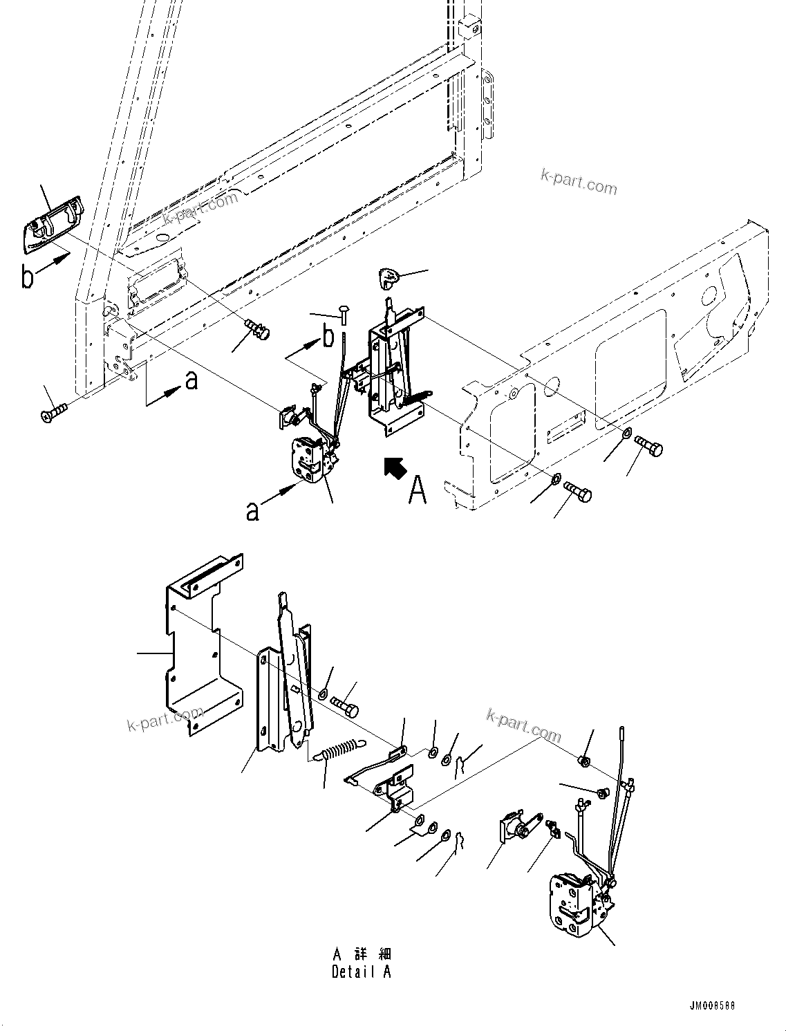 Komatsu parts book diagram for HD605-10 S/N 60001-UP: CAB, DOOR LOCK, R.H.(#60001-)