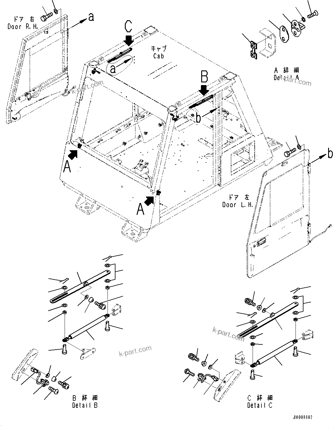 Komatsu parts book diagram for HD605-10 S/N 60001-UP: CAB, DOOR RELATED PARTS(#60001-)